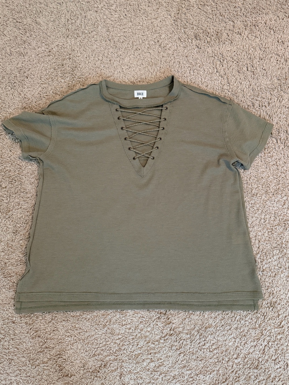 BKE Olive Lace-Up Short Sleeve Tee